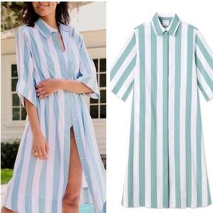 Lake x Atlantic Pacific Striped Midi Shirt Coverup